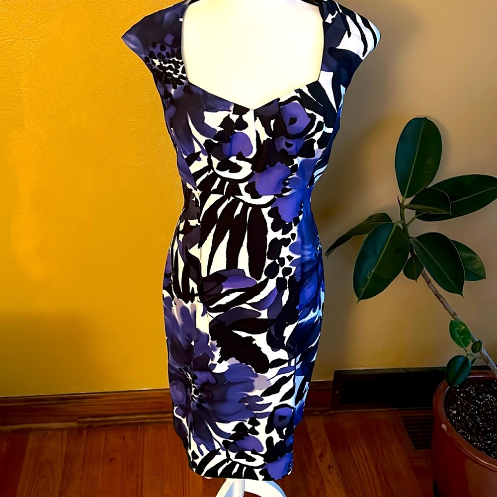 Connected Sweetheart Neckline Floral Print Sheath Dress sz 14